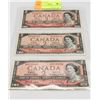 LOT OF 3 1954 CANADIAN 2 DOLLAR BILLS