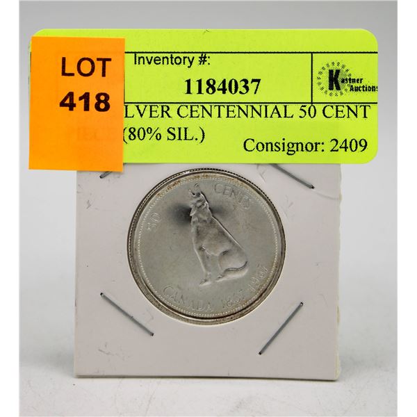 1967 SILVER CENTENNIAL 50 CENT PIECE (80% SIL.)
