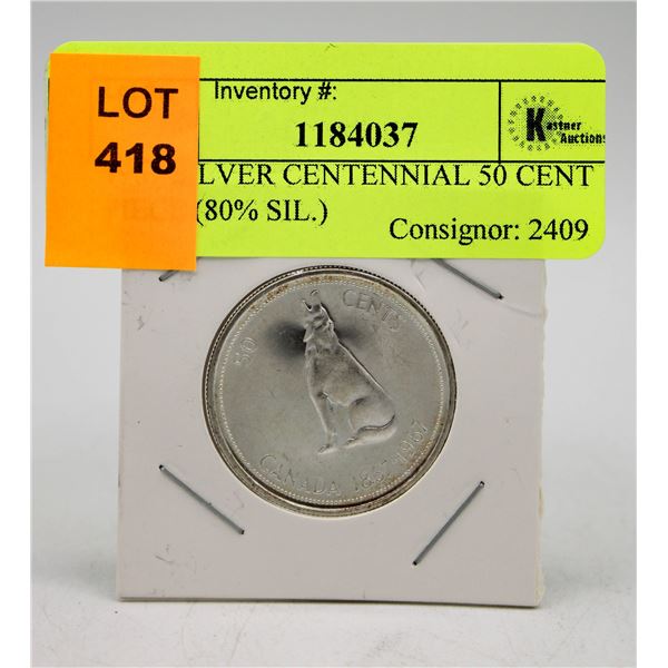 1967 SILVER CENTENNIAL 50 CENT PIECE (80% SIL.)