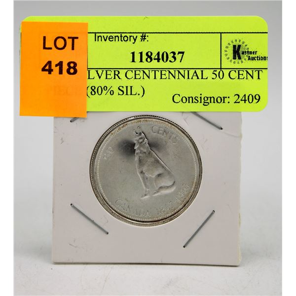 1967 SILVER CENTENNIAL 50 CENT PIECE (80% SIL.)
