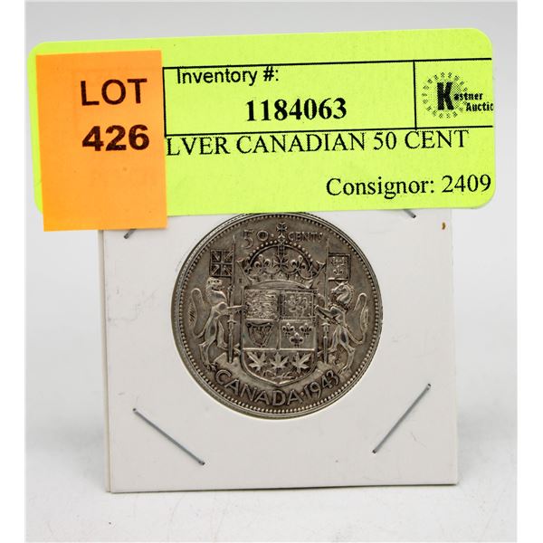 1943 SILVER CANADIAN 50 CENT PIECE