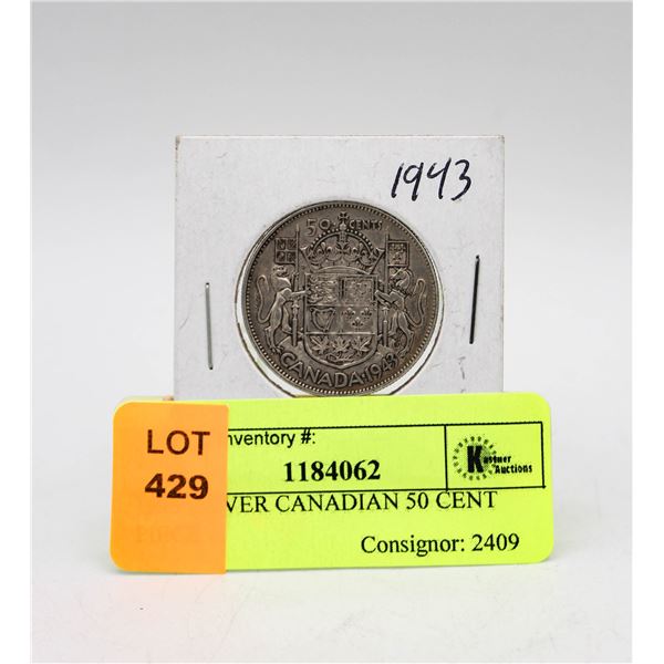 1943 SILVER CANADIAN 50 CENT PIECE