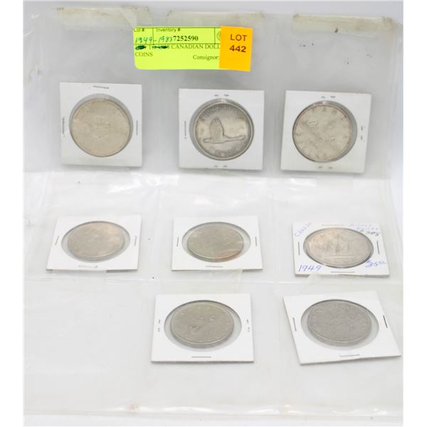 LOT OF 8 1949 TO 1983 CANADIAN DOLLAR COINS