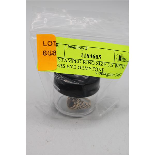 10K STAMPED RING SIZE 3.5 WITH TIGERS EYE GEMSTONE