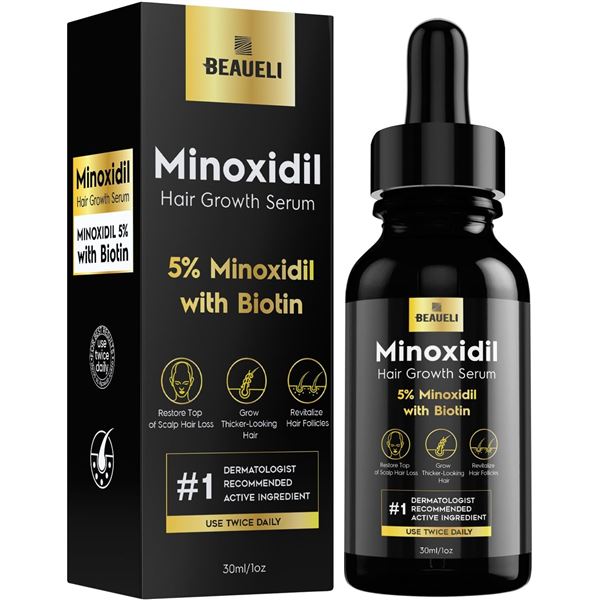 BEAUELI HAIR GROWTH SERUM, 5% MINOXIDIL & BIOTIN