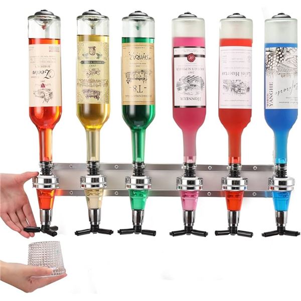 NEW REPACKED WALL MOUNTED 6 BOTTLE LIQUOR HOLDER