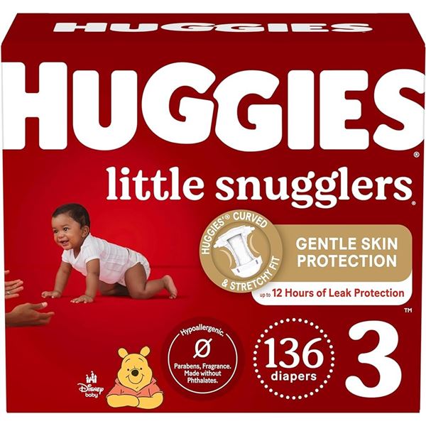 NEW 136 DIAPERS HUGGIES LITTLE SNUGGLERS SIZE 3