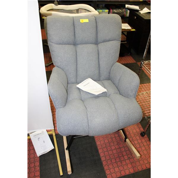 NEWLY BUILT GRAY FABRIC MODERN ROCKING CHAIR WITH