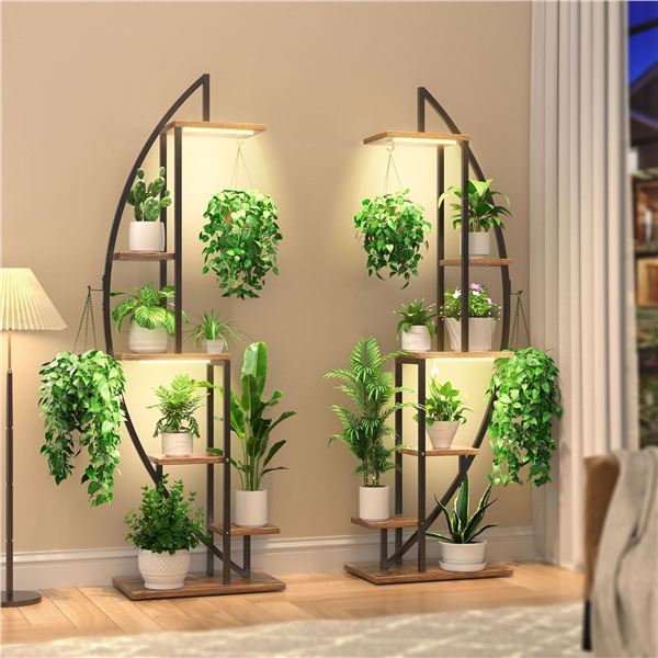 2 BACEKOLL PLANT STANDS WITH GROW LIGHTS - MULTI