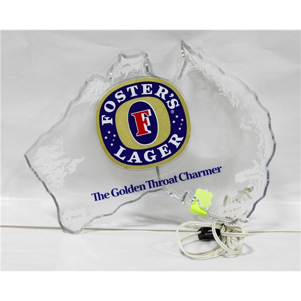 VINTAGE FOSTER’S LIGHTED SIGN WORKS 15 INCHES X 13