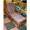 Image 1 : WOODEN ROCKING CHAIR WITH STOOL & PURPLE CUSIONS
