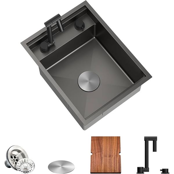 NEW TORVA RV SINK 16 X 21 X 9 INCH DARK GRAY