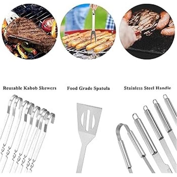 NEW AMAZON BASICS 11-PIECE BARBEQUE TOOL SET W BAG