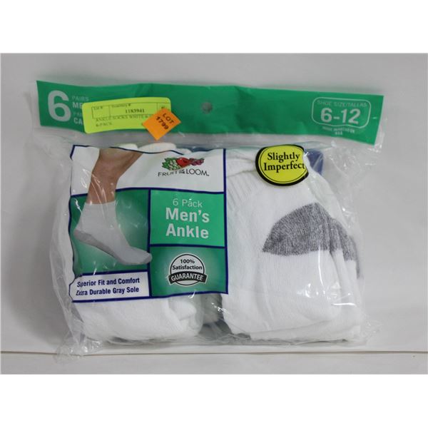 ANKLE SOCKS WHITE 6-12 SIZE 6-PACK