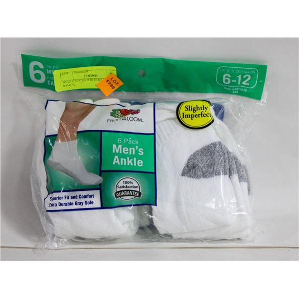 ANKLE SOCKS WHITE 6-12 SIZE 6-PACK