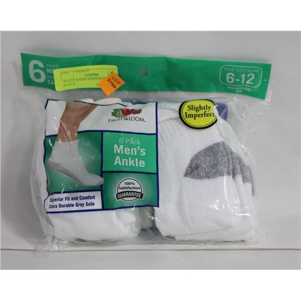 ANKLE SOCKS WHITE 6-12 SIZE 6-PACK