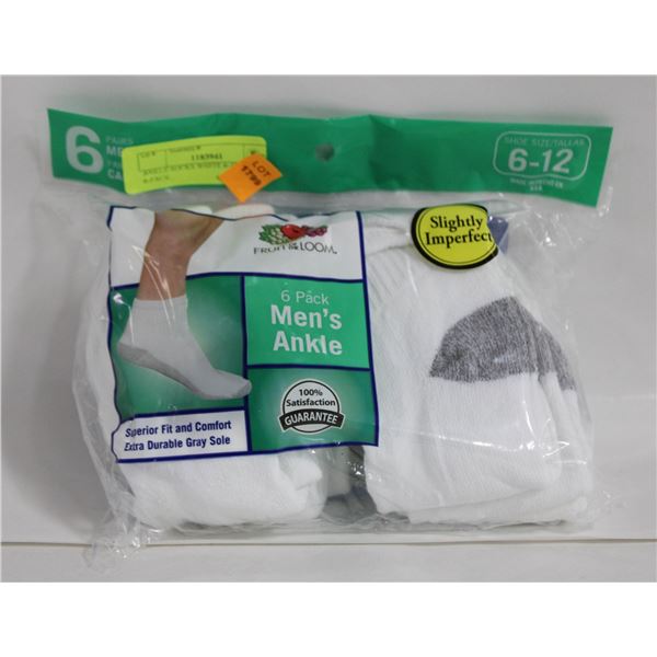 ANKLE SOCKS WHITE 6-12 SIZE 6-PACK