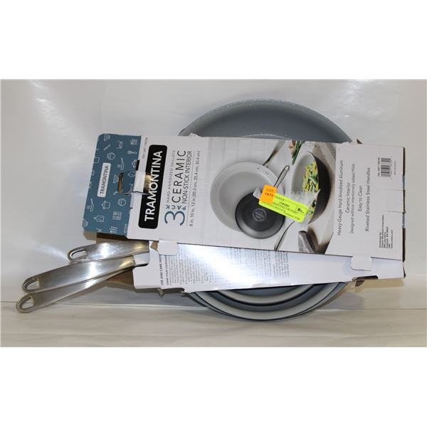 NEW TRAMONTINA 3 PK HARD ANODIZED SKILLETS