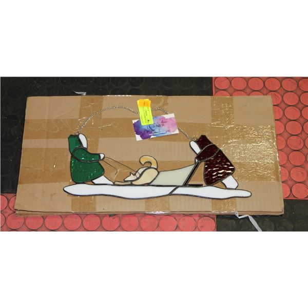 DOG SLED SCENE STAINED GLASS MADE BY