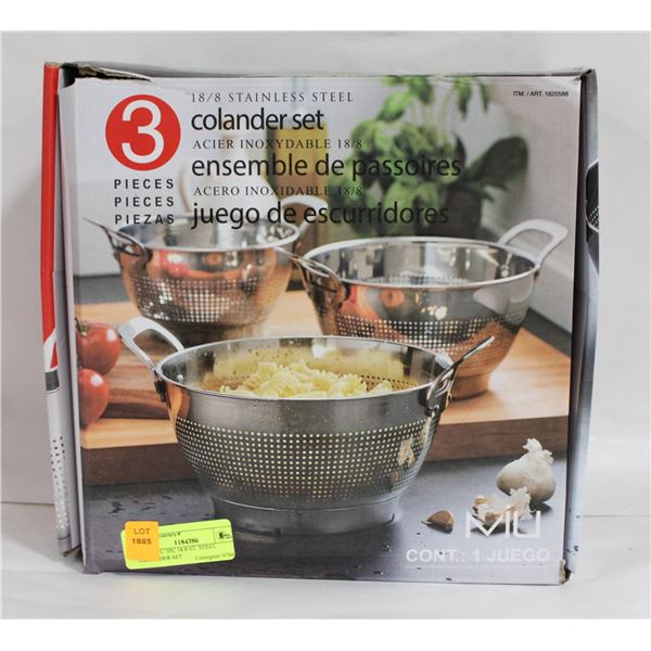 NEW MIU 3PC 18/8 ST. STEEL COLANDER SET