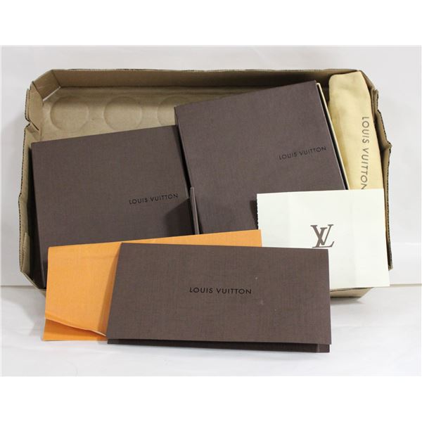 LOUIS VUITTON BOXES AND CARDS PLUS BAG