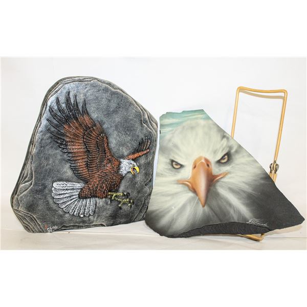 2 EAGLE SIGNED SLATE/ROCKS