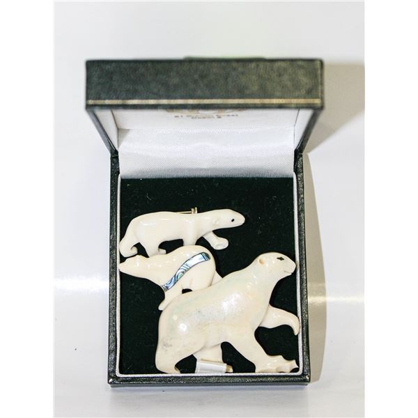 3 POLAR BEAR BROOCHES