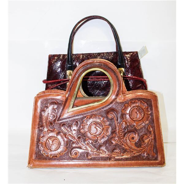 VINTAGE SNAKESKIN & RAWHIDE LEATHER TOOLED PURSE