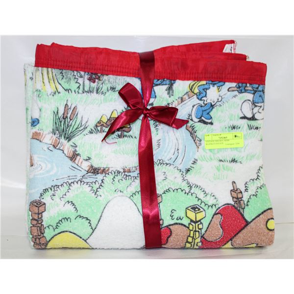 VINTAGE SMURFS 58" X 80" BLANKET-ESTATE