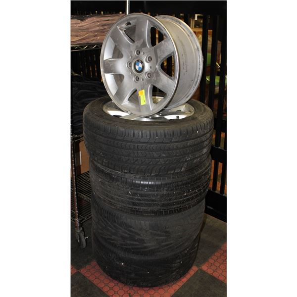 LOT OF 4 USED TIRES AND RIMS (3X) 225/50R16 + (1X)