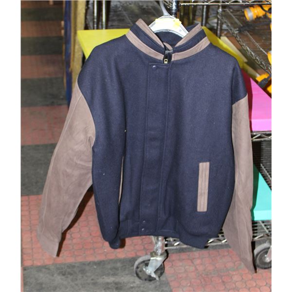 NEW B&W COLLECTION 50% NAVY/BRN LEATHER JACKET S