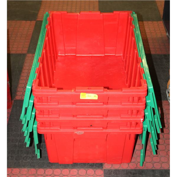 4 LARGE HINGED LID PLASTIC TUBS