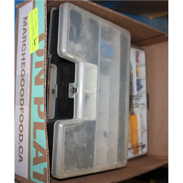 BOX WITH TWO STORAGE SORTERS FULL OF