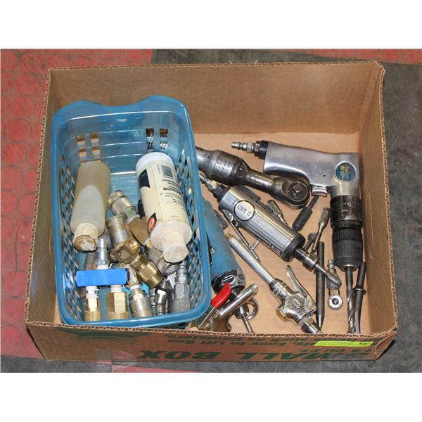 BOX WITH ASSORTMENT OF AIR TOOLS AND