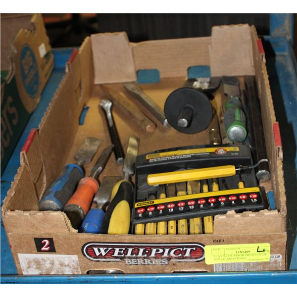 FLAT WITH ASSORTMENT OF 28 PUNCH AND CHISEL
