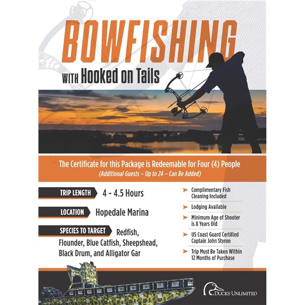 Hooked on Tails Bowfishing Trip for 4- Louisiana