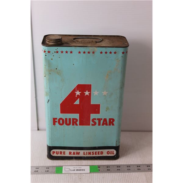 Vintage Four Star Linseed Oil Tin- 12" Tall WILL NOT SHIP