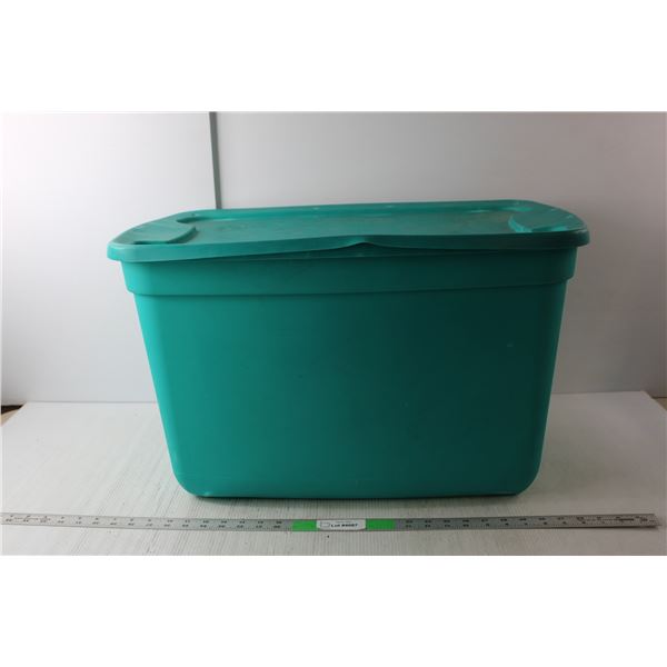 76L Teal Plastic Tote 15.25" Tall x 25.5" Long x 14" Wide- As Is WILL NOT SHIP