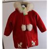 Image 1 : Red Wool Parka with Real Fur Collar and Pom Poms 24" Long x 17.5" Wide