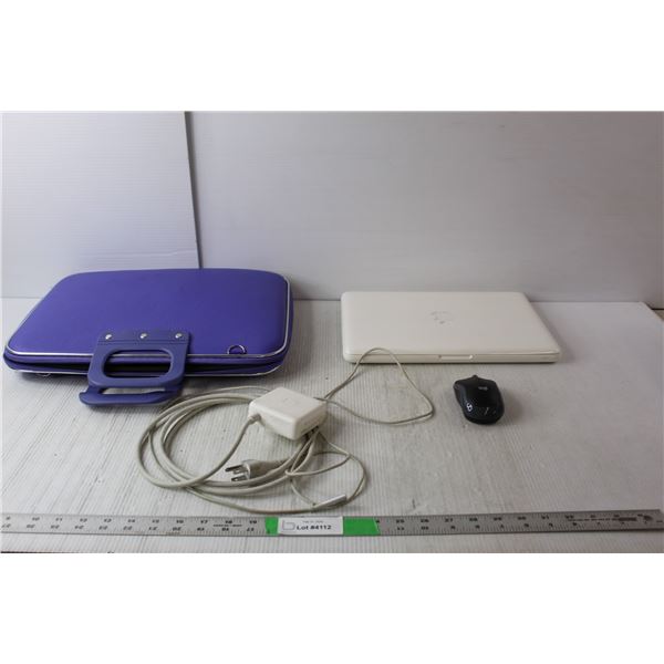 MacBook with Charger, Mouse and Case- Powers on to Blank Screen, As Is