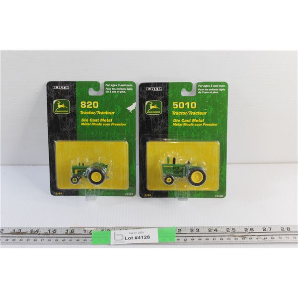 (2) Ertl John Deere 820 & 5010 Die Cast Metal Tractor Toys - Sealed