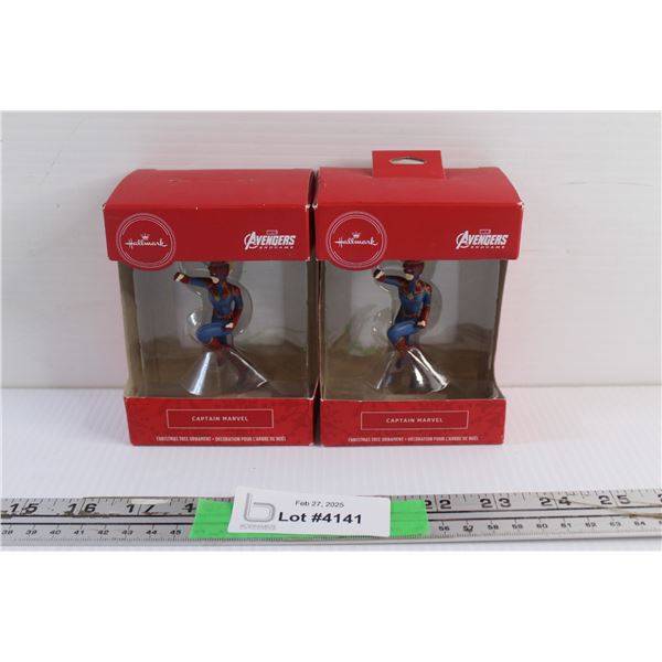 (2) Marvel Avengers Captain Marvel Figure Ornaments