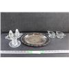 Image 1 : Crystal Salt & Pepper Shakers, Glass Cream & Sugar Set, Tea Cup & Coaster and Silver Plated Serving 
