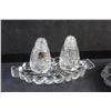 Image 8 : Crystal Salt & Pepper Shakers, Glass Cream & Sugar Set, Tea Cup & Coaster and Silver Plated Serving 