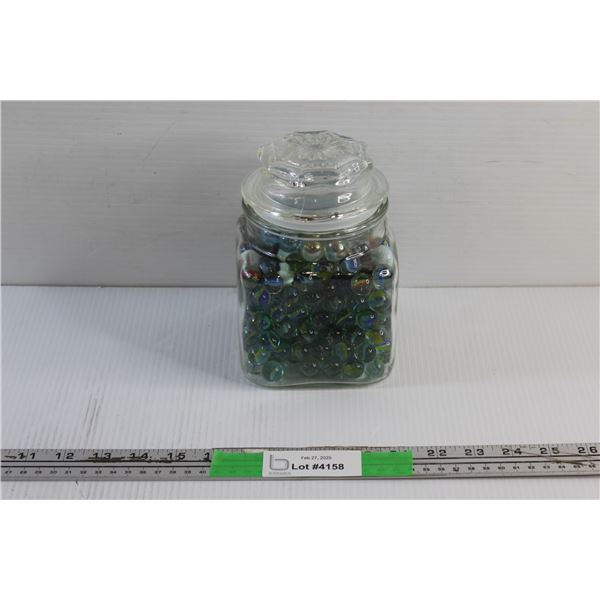 Glass Cookie Jar and Marbles