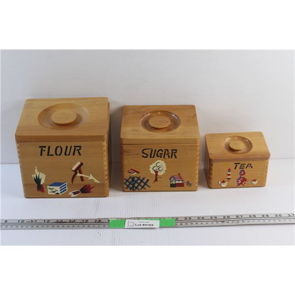 3 pc Wooden Kitchen Canister Set