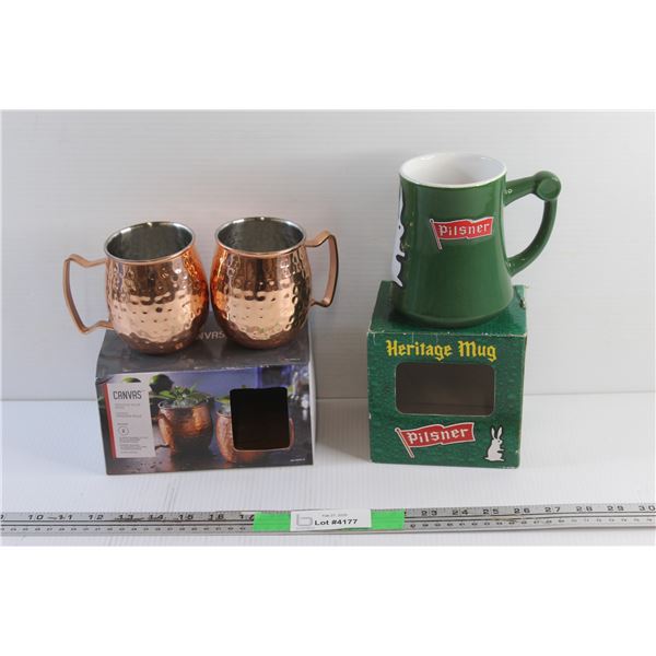 (2) Canvas Moscow Mule Mugs and Pilsner Heritage Ceramic Mug