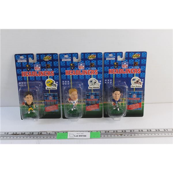 (3) Headliners NFL Collectible Figures and Catalogues - Brett Favre, Troy Aikman and Drew Bledsoe