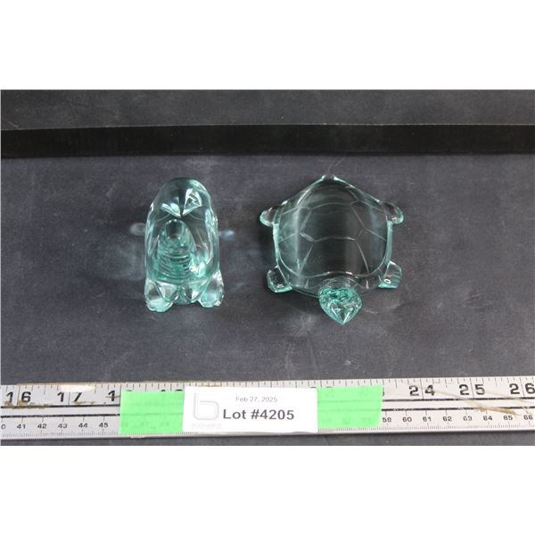 Turquoise Glass Turtle and Sea Lion Decor
