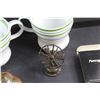 Image 9 : (4) Ceramic Starbucks Mugs, Divided Carnival Glass Dish, Avenge Playing Cards, Desk Fan Ornament and